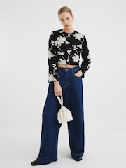 River Island Black Floral Embroidered Collarless Jacket - Image 2 of 4