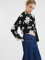 River Island Black Floral Embroidered Collarless Jacket - Image 3 of 4