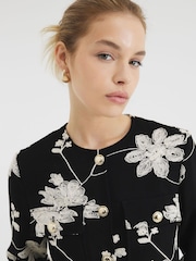 River Island Black Floral Embroidered Collarless Jacket - Image 4 of 4