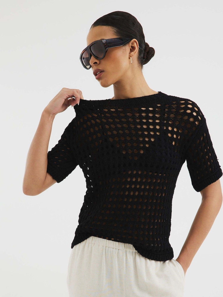 Negro - Camiseta de croché de River Island - Imagen 1 de 4