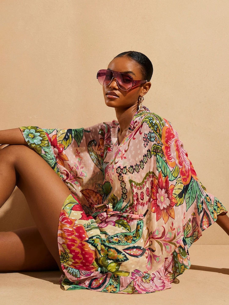 River Island Pink Del Maar Floral Tunic Dress - Image 2 of 4 River Island Pink Del Maar Floral Tunic Dress - Image 2 of 4