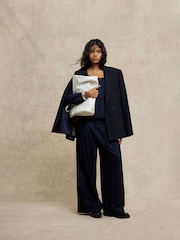River Island Blue Navy Pinstripe Belted Wide Leg Trousers - Image 2 of 5