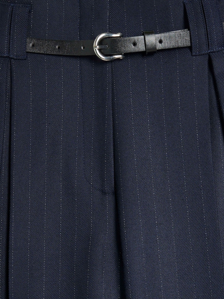 River Island Blue Navy Pinstripe Belted Wide Leg Trousers - Image 5 of 5