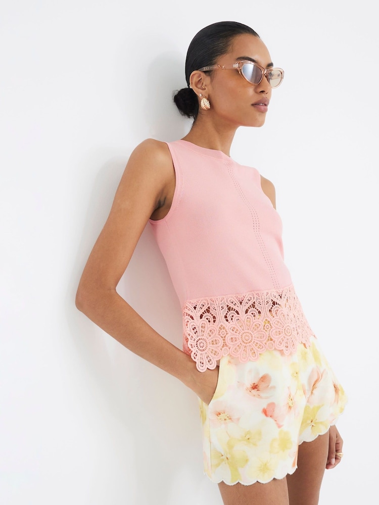 River Island Pink Lace Hem Tank Top - Image 4 of 4 River Island Pink Lace Hem Tank Top - Image 4 of 4