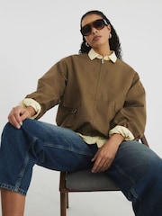 River Island Brown Utility Collarless Bomber Jacket - Image 1 of 6