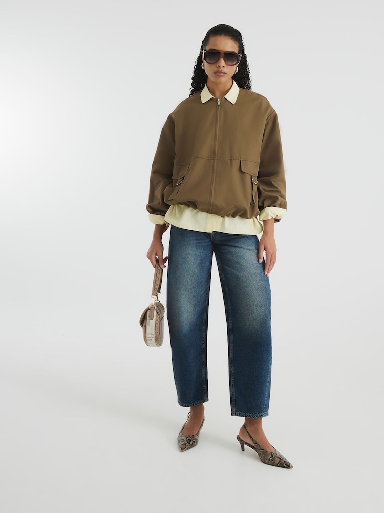 River Island Brown Utility Collarless Bomber Jacket - Image 3 of 6