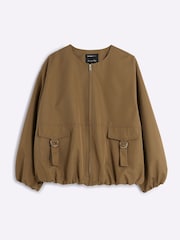 River Island Brown Utility Collarless Bomber Jacket - Image 5 of 6