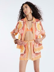 River Island Orange Scarf Print Shorts - Image 1 of 4