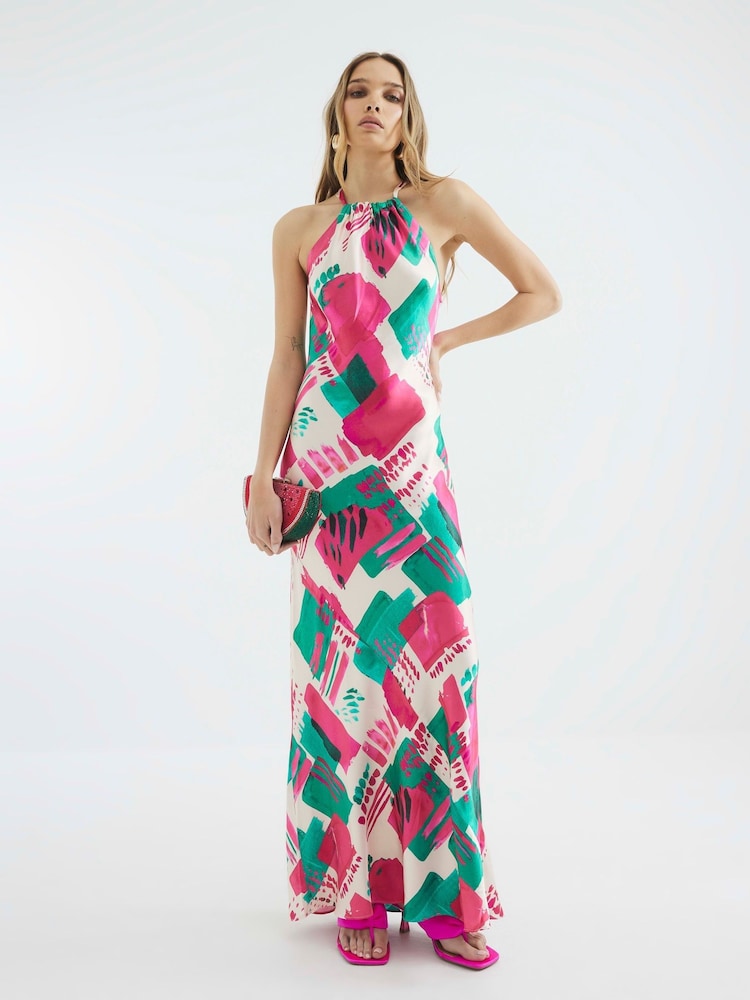 River Island Pink Halter Neck Midi Dress - Image 1 of 4