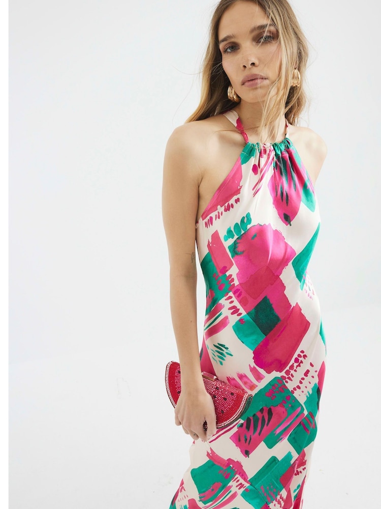 River Island Pink Halter Neck Midi Dress - Image 2 of 4 River Island Pink Halter Neck Midi Dress - Image 2 of 4