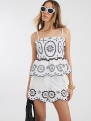 River Island White Broderie Peplum 100% Cotton Cami - Image 4 of 4