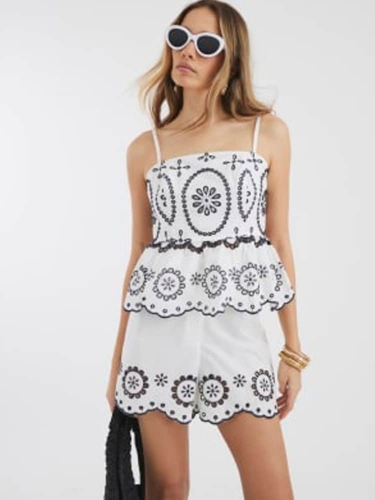 River Island White Broderie Peplum 100% Cotton Cami - Image 4 of 4