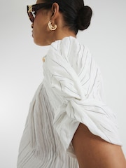 River Island White Short Sleeve Stripe Pleated Blouse - Image 4 of 6