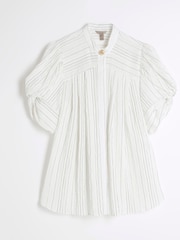 River Island White Short Sleeve Stripe Pleated Blouse - Image 5 of 6
