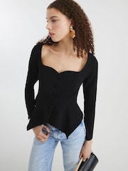 River Island Black Peplum Sweetheart Blouses - Image 3 of 4