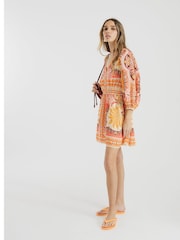 River Island Orange Scarf Print 100% Cotton Mini Dress - Image 3 of 4