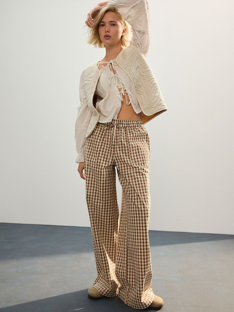 Schokolade/Ecru kariert - Cotton Rich Wide Leg Pull On Trousers - Bild 1 von 5