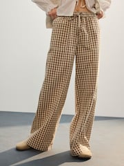 Schokolade/Ecru kariert - Cotton Rich Wide Leg Pull On Trousers - Bild 2 von 5