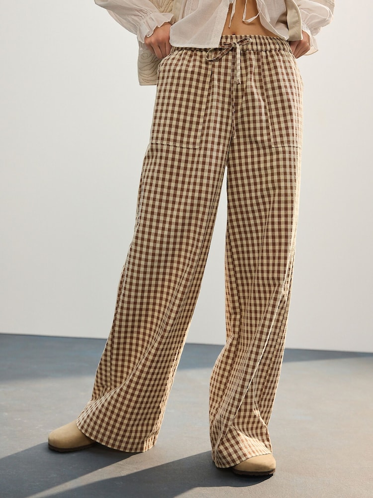 Schokolade/Ecru kariert - Cotton Rich Wide Leg Pull On Trousers - Bild 2 von 5