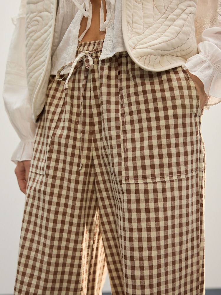 Schokolade/Ecru kariert - Cotton Rich Wide Leg Pull On Trousers - Bild 5 von 5