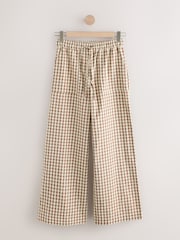 Chocolate/Ecru Gingham Cotton Rich Wide Leg Pull On Trousers - Image 6 of 8