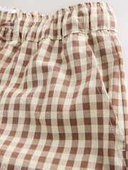 Chocolate/Ecru Gingham Cotton Rich Wide Leg Pull On Trousers - Image 8 of 8