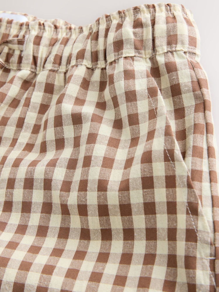 Chocolate/Ecru Gingham Cotton Rich Wide Leg Pull On Trousers - Image 8 of 8