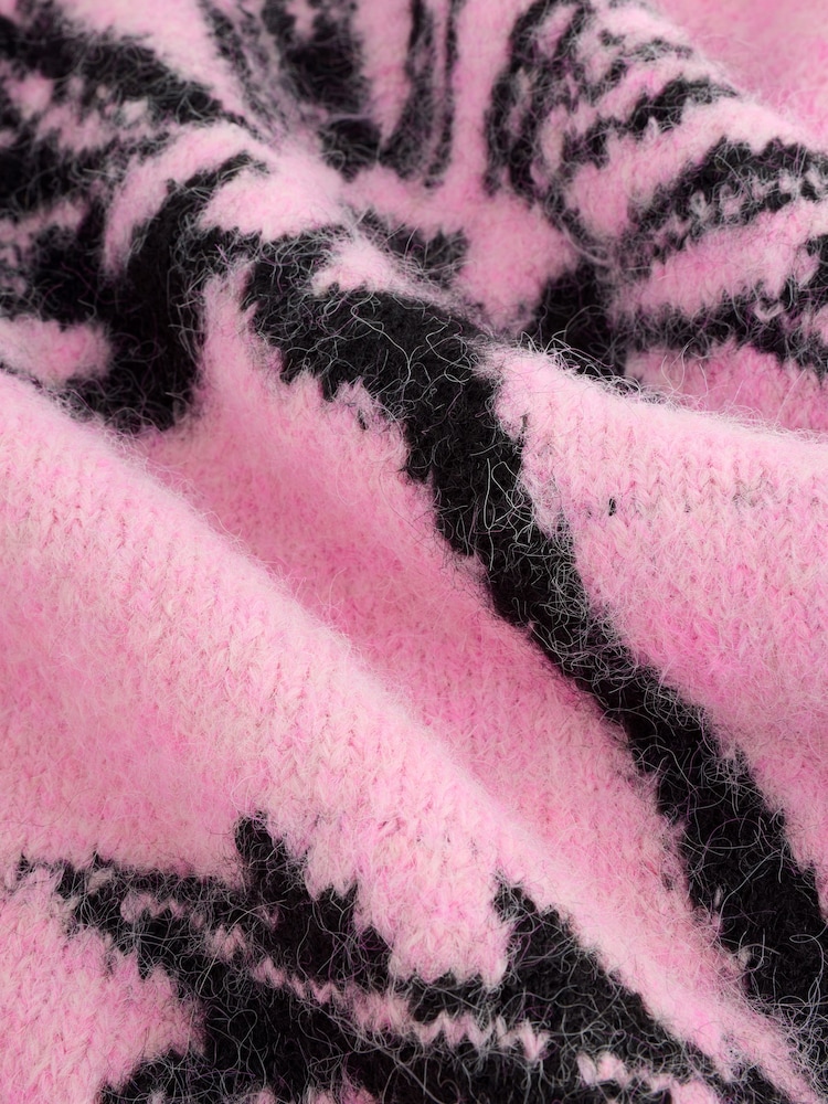 Light Pink Floral Graphic Print Stand Neck Jumper With Wool - Image 3 of 3