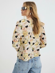 River Island Yellow Floral Print Tie Front Top - Image 2 of 6