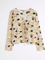 River Island Yellow Floral Print Tie Front Top - Image 5 of 6