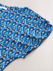 Blue Tile Print Flutter Sleeve Textured Smart Top - Image 7 of 8