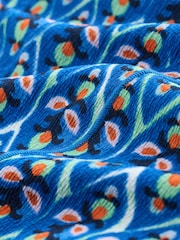 Blue Tile Print Flutter Sleeve Textured Smart Top - Image 8 of 8