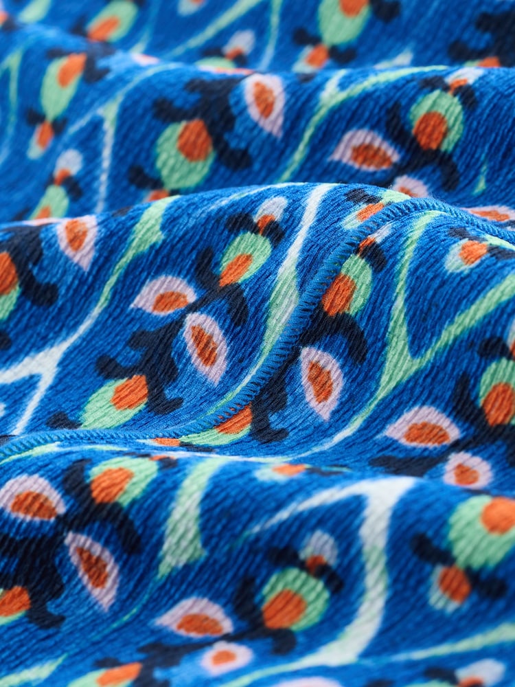 Blue Tile Print Flutter Sleeve Textured Smart Top - Image 8 of 8