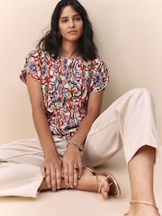 Multi Tile Print Flutter Sleeve Textured Smart Top - Image 1 of 8