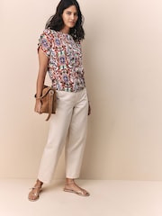 Multi Tile Print Flutter Sleeve Textured Smart Top - Image 3 of 8