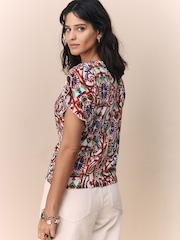 Multi Tile Print Flutter Sleeve Textured Smart Top - Image 4 of 8