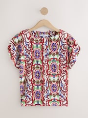 Multi Tile Print Flutter Sleeve Textured Smart Top - Image 6 of 8