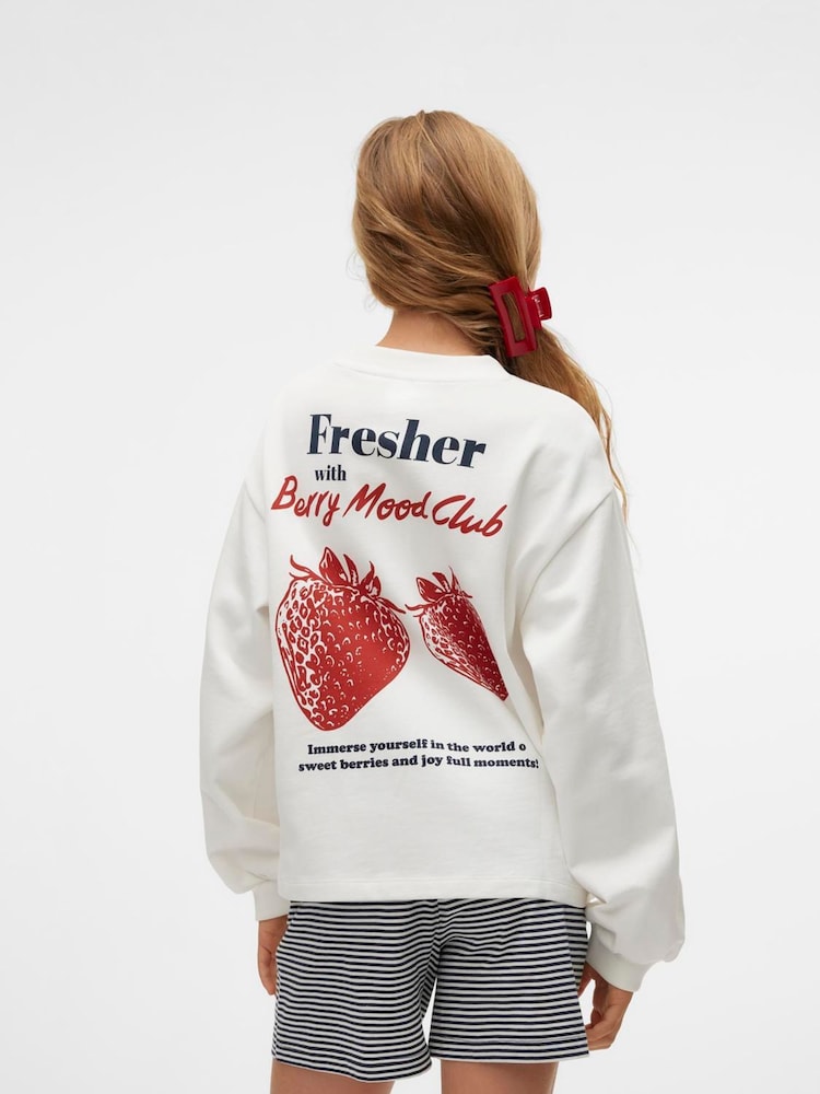 VERO MODA White Strawberry Graphic Back Print Cotton Sweat Top - Image 1 of 2