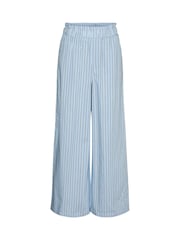 VERO MODA Blue Girls Striped Wide Leg Elasticated Waist 100% Cotton Woven Trousers - Image 4 of 5