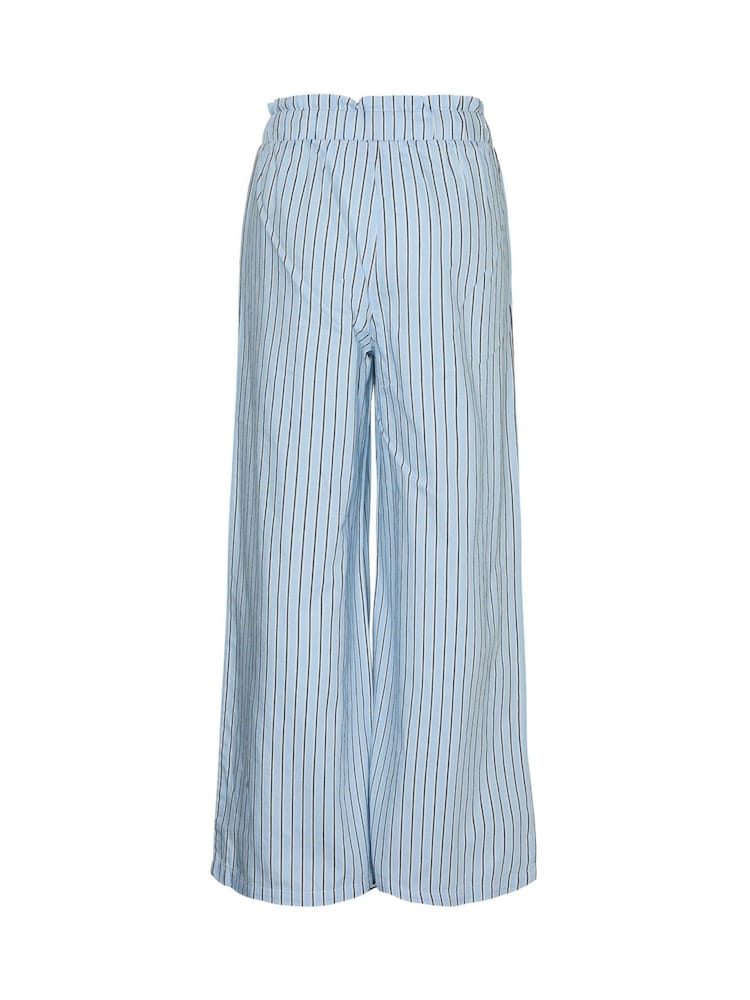 VERO MODA Blue Girls Striped Wide Leg Elasticated Waist 100% Cotton Woven Trousers - Image 5 of 5