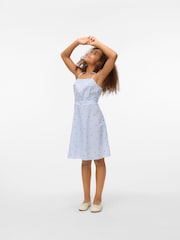 VERO MODA Blue Girls Cherry Print 100% Cotton Strappy Tie Detail Printed Woven Mini Dress - Image 1 of 4