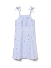 VERO MODA Blue Girls Cherry Print 100% Cotton Strappy Tie Detail Printed Woven Mini Dress - Image 3 of 4