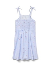 VERO MODA Blue Girls Cherry Print 100% Cotton Strappy Tie Detail Printed Woven Mini Dress - Image 4 of 4