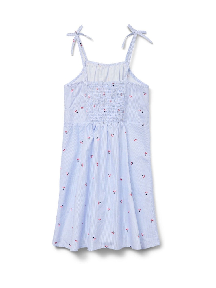 VERO MODA Blue Girls Cherry Print 100% Cotton Strappy Tie Detail Printed Woven Mini Dress - Image 4 of 4