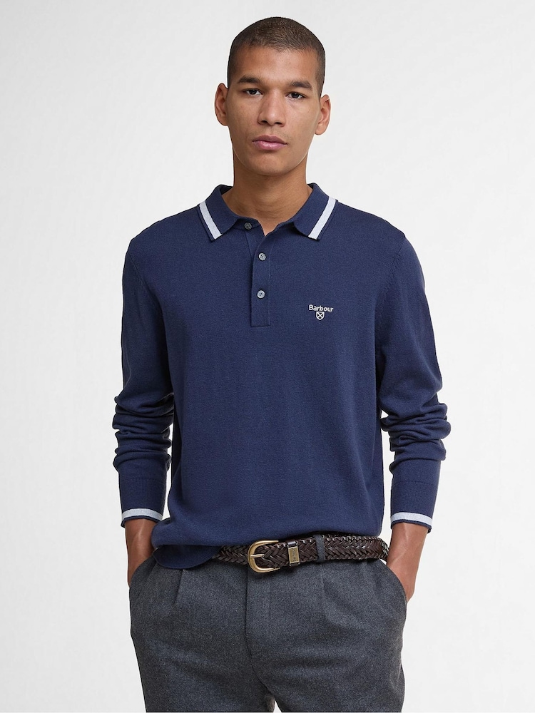 Barbour® Blue Rocton Knitted Polo Shirt - Image 1 of 7