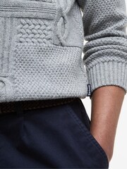 Barbour® Grey Casey Cable Crew Neck Sweater - Image 4 of 6