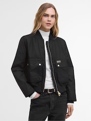 Barbour® International Black Patsy Wax Bomber Jacket - Image 1 of 8