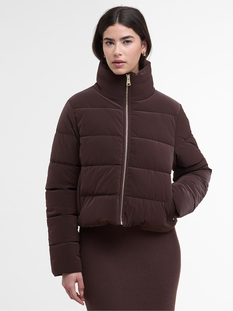 Barbour® International Red Faux Velvet Puffer Jacket - Image 1 of 8
