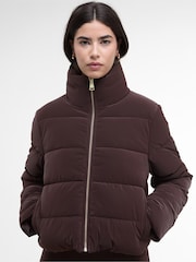 Barbour® International Red Faux Velvet Puffer Jacket - Image 4 of 8