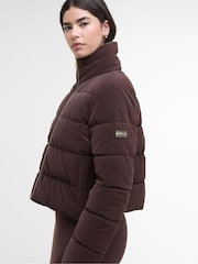Barbour® International Red Faux Velvet Puffer Jacket - Image 5 of 8